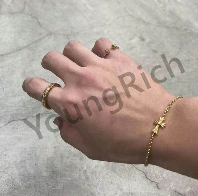 1:1 quality version Classic Sterling Silver Gold Plated 22K Gold Cross Adjustable Bracelet