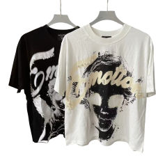 Mixed Emotion Pearl Embellished Letter Clash Cherub Print Tee 2 colors