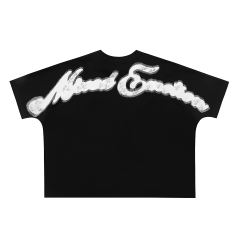 Mixed Emotion Pearl Embellished Letter Clash Cherub Print Tee 2 colors