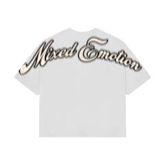 Mixed Emotion Pearl Embellished Letter Clash Cherub Print Tee 2 colors