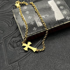 1:1 quality version Classic Sterling Silver Gold Plated 22K Gold Cross Adjustable Bracelet