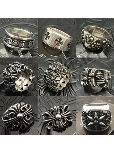 1:1 quality version CH Vintage Pure Silver Cross Cross Flower Tomb Sword Hexagram Ring 26 colors