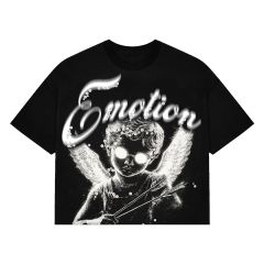 Mixed Emotion Pearl Embellished Letter Clash Cherub Print Tee 2 colors