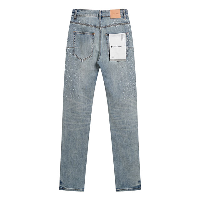 Purple Rhinestone Light Blue Jeans
