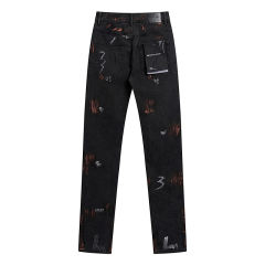 28216335 Red Graffiti Slim-fit Ankle-length Jeans