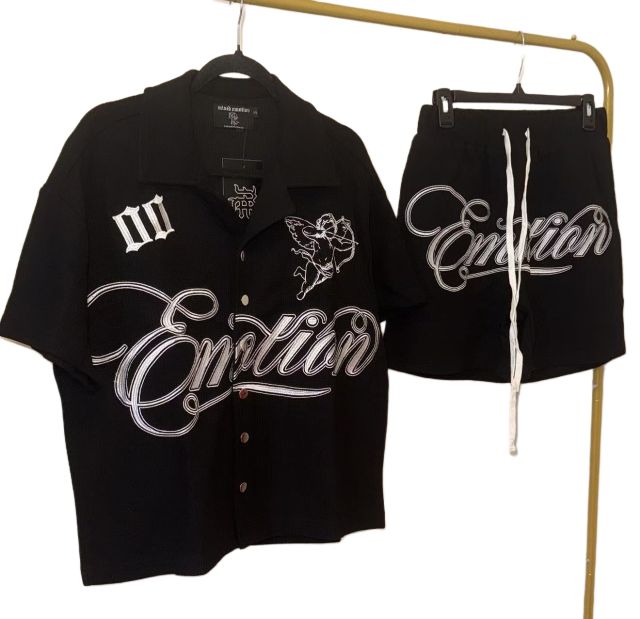28206908 Embroidered Logo Waffle Shirt & Shorts Set