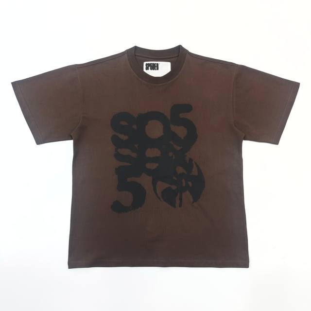 1:1 quality version 28219053 Black Spot Letter Brown Printed Tee