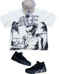 28214436 Alien Seaside Vacation Rhinestone Print Tee 2 colors