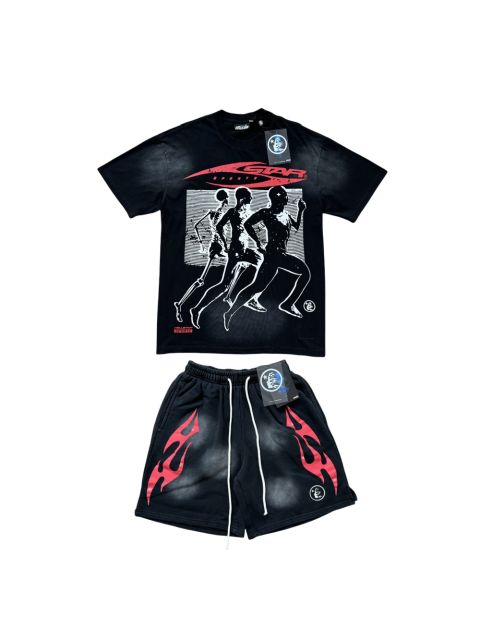 28214414 Sportsman Red Logo Printed Washed Version Tee & Shorts Set