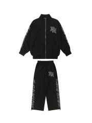 28216326 Embroidered Logo Colorful Rhinestone  Nylon Jacket & Pants Set