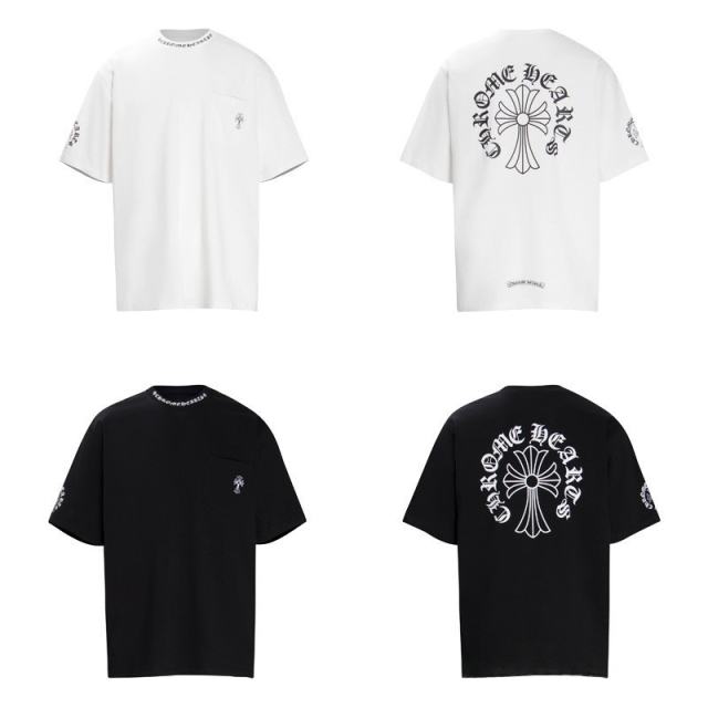 Chr0me Hearts Distressed Cross T-Shirts No Pocket (Black/White)