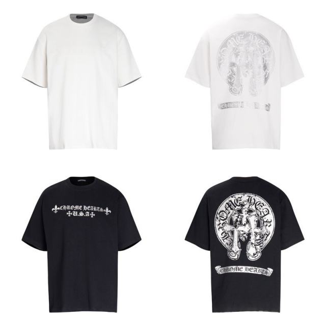 Chr0me Hearts Distressed Cross T-Shirts (Black/White)
