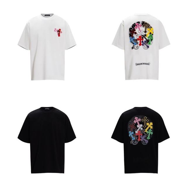 Chr0me Hearts Distressed Cross T-Shirts No Pocket (Black/White)