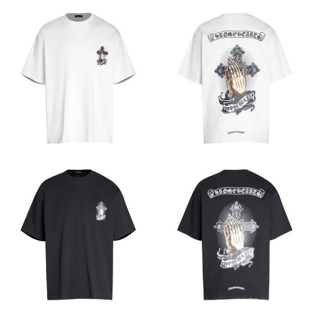 Chr0me Hearts Distressed Cross T-Shirts (Black/White)