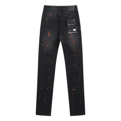 Purple Orange-red splashed ink jeans