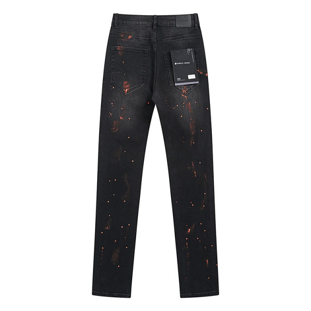 Purple Orange-red splashed ink jeans
