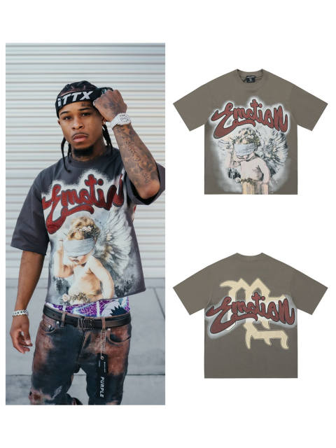 Mixed Emotion Red Diamond Letter Masked Angel Print Tee