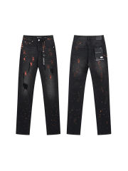 Purple Orange-red splashed ink jeans
