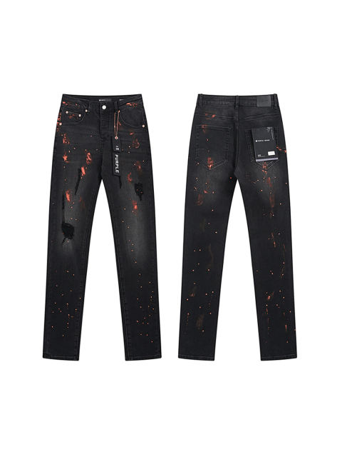 Purple Orange-red splashed ink jeans