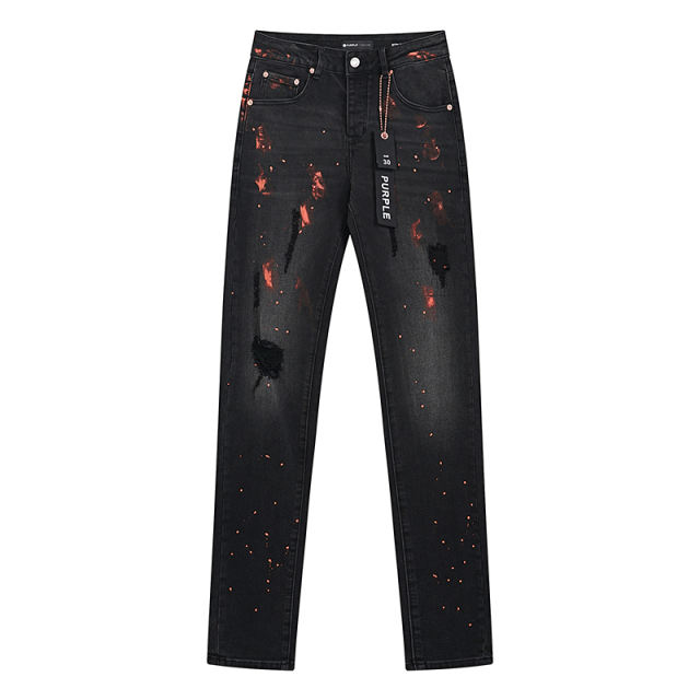 Purple Orange-red splashed ink jeans