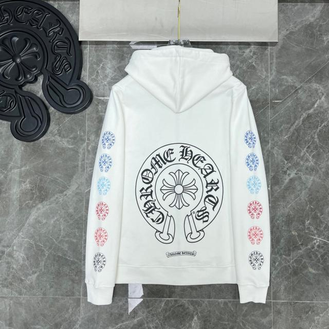 Chr0me Hearts Blue C Horseshoe Colorful Leeve Logo Hoodie Black White