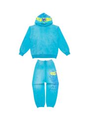 1:1 quality version Hood Spiderweb Print Washed Version Hoodie & Pants Set 2 colors