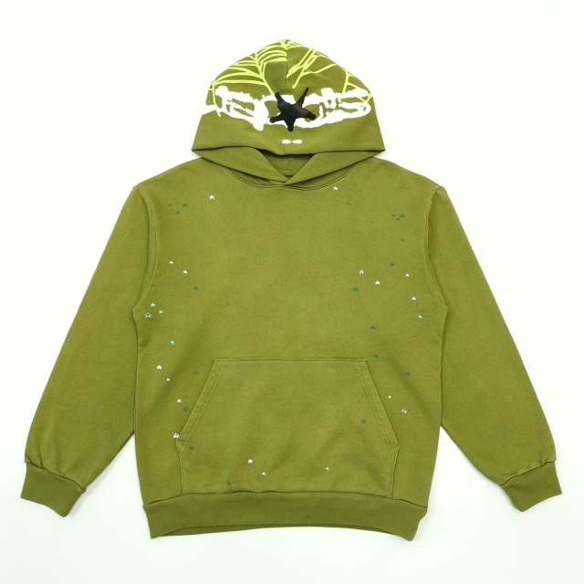 1:1 quality version Hood Spiderweb Print Washed Version Hoodie & Pants Set 2 colors