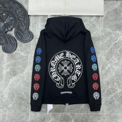 Chr0me Hearts Blue C Horseshoe Colorful Leeve Logo Hoodie Black White