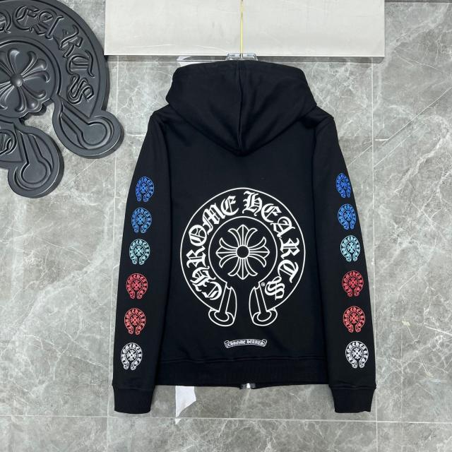 Chr0me Hearts Blue C Horseshoe Colorful Leeve Logo Hoodie Black White
