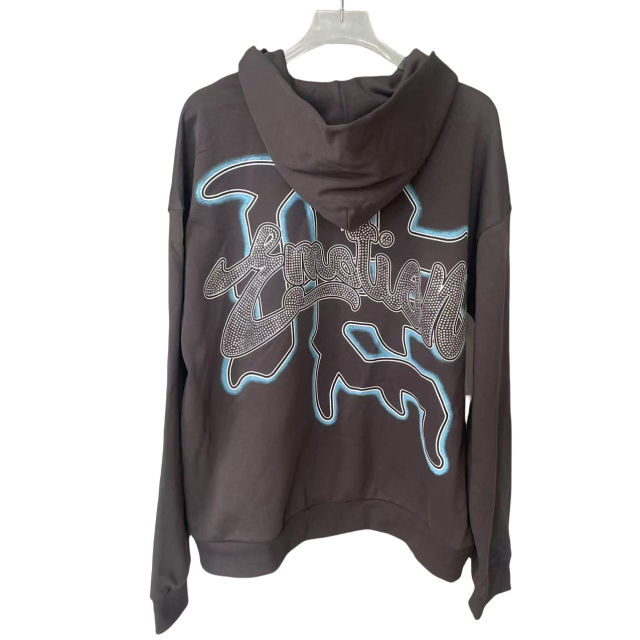 Blindfolded Angel Rhinestone Letter Print Zipper Hoodie