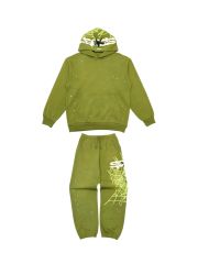 1:1 quality version Hood Spiderweb Print Washed Version Hoodie & Pants Set 2 colors