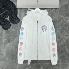Chr0me Hearts Blue C Horseshoe Colorful Leeve Logo Hoodie Black White