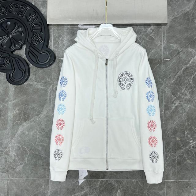 Chr0me Hearts Blue C Horseshoe Colorful Leeve Logo Hoodie Black White