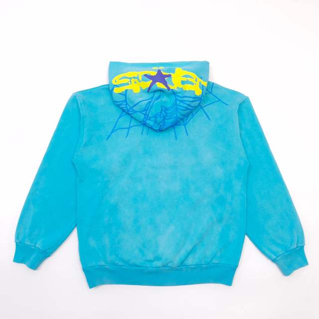 1:1 quality version Hood Spiderweb Print Washed Version Hoodie & Pants Set 2 colors