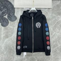 Chr0me Hearts Blue C Horseshoe Colorful Leeve Logo Hoodie Black White