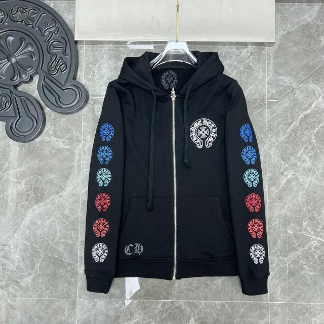 Chr0me Hearts Blue C Horseshoe Colorful Leeve Logo Hoodie Black White
