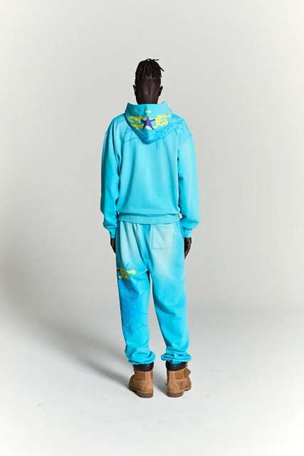 1:1 quality version Hood Spiderweb Print Washed Version Hoodie & Pants Set 2 colors