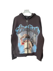 Blindfolded Angel Rhinestone Letter Print Zipper Hoodie