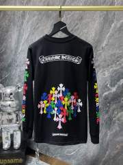Chr0me Hearts Long-Sleeve Multi-Crosses Black White T-Shirt