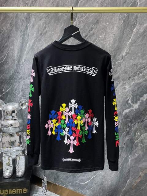 Chr0me Hearts Long-Sleeve Multi-Crosses Black White T-Shirt