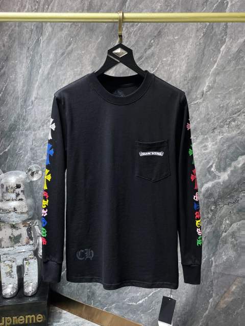 Chr0me Hearts Long-Sleeve Multi-Crosses Black White T-Shirt