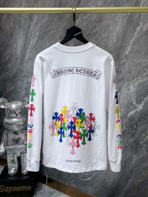 Chr0me Hearts Long-Sleeve Multi-Crosses Black White T-Shirt