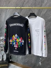 Chr0me Hearts Long-Sleeve Multi-Crosses Black White T-Shirt