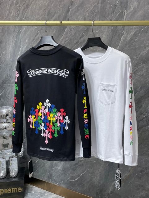 Chr0me Hearts Long-Sleeve Multi-Crosses Black White T-Shirt