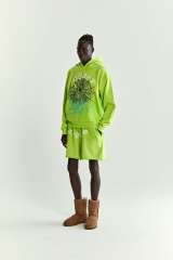 1:1 quality version  Gradient Spiderweb Print Bright Green Hoodie & Shorts Set