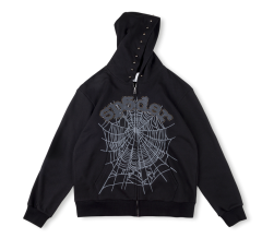 1:1 Quality  Black Alphabet Beaded Print Zipper Hoodie