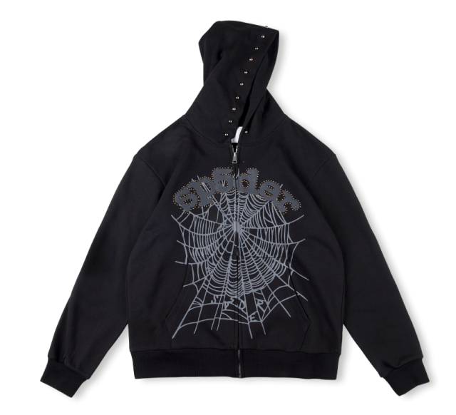 1:1 Quality  Black Alphabet Beaded Print Zipper Hoodie