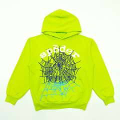 1:1 quality version  Gradient Spiderweb Print Bright Green Hoodie & Shorts Set