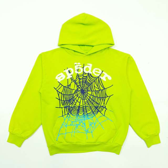 1:1 quality version  Gradient Spiderweb Print Bright Green Hoodie & Shorts Set