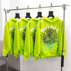 1:1 quality version  Gradient Spiderweb Print Bright Green Hoodie & Shorts Set